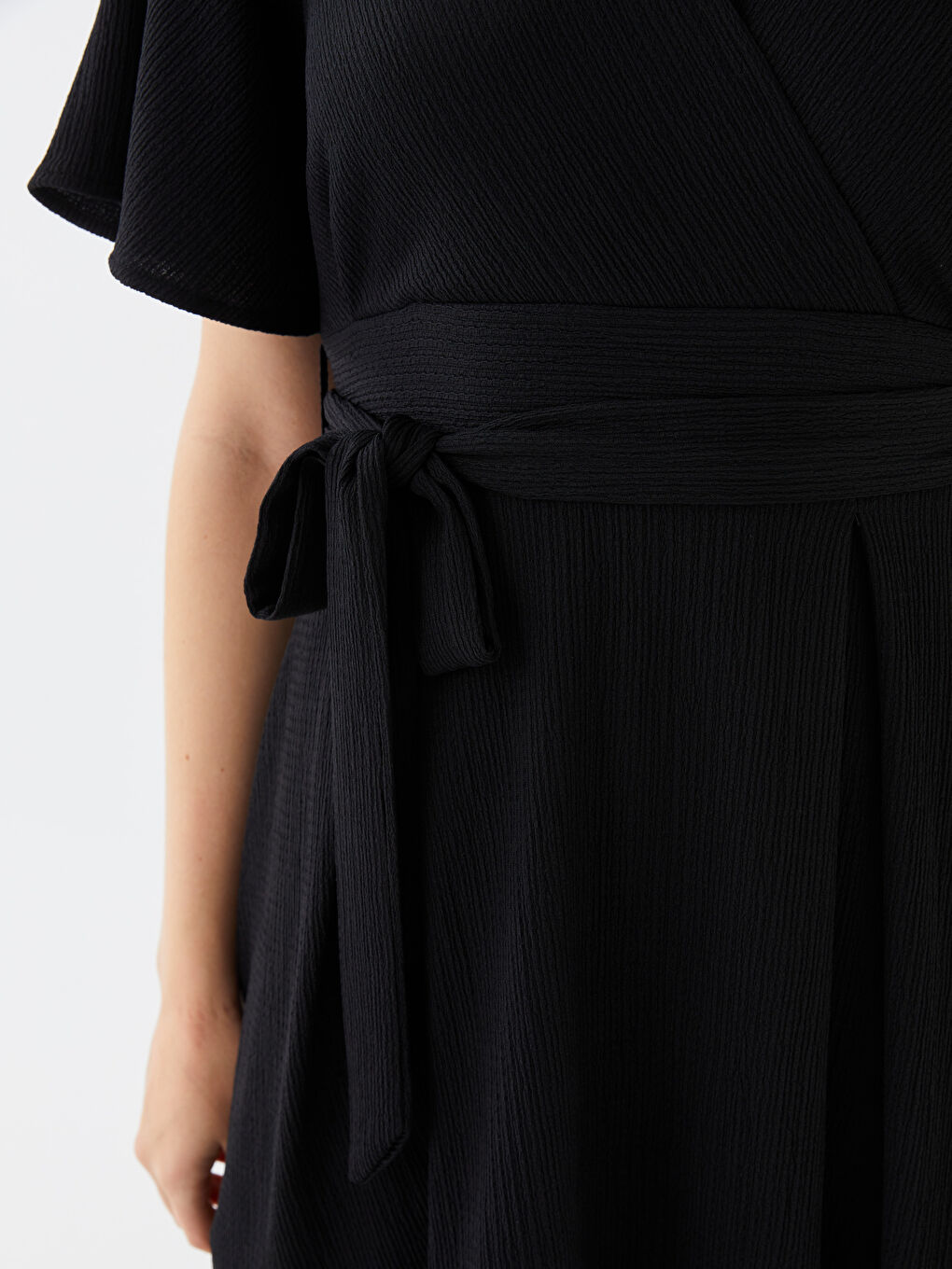 Siyah Bürümcük Kısa Kollu Kadın Elbise-3