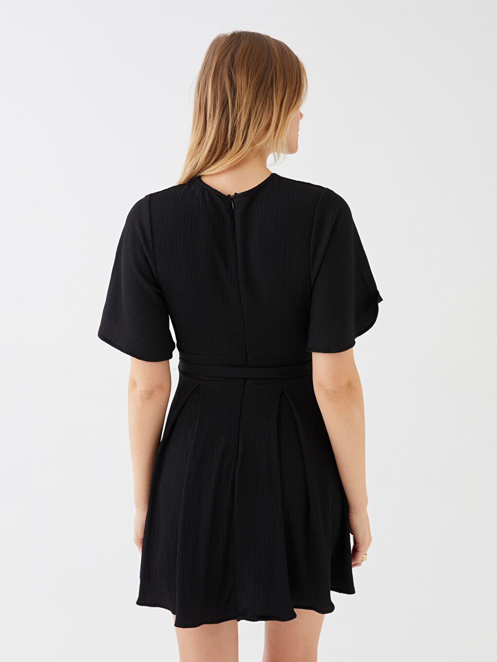 Siyah Bürümcük Kısa Kollu Kadın Elbise-4
