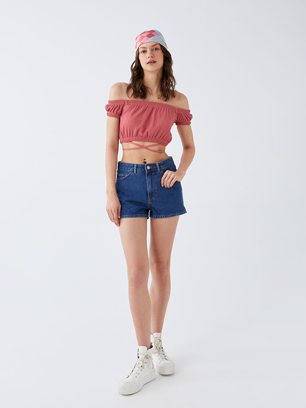 Pembe Bürümcük Kayık Yaka Kısa Kollu Kadın Bluz-2