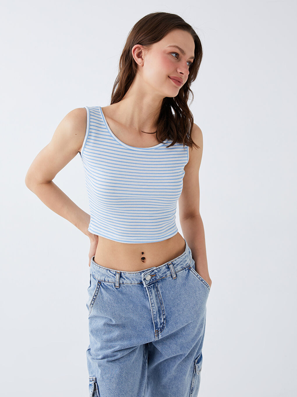 Mavi Bisiklet Yaka Askılı Kadın Crop Atlet-1