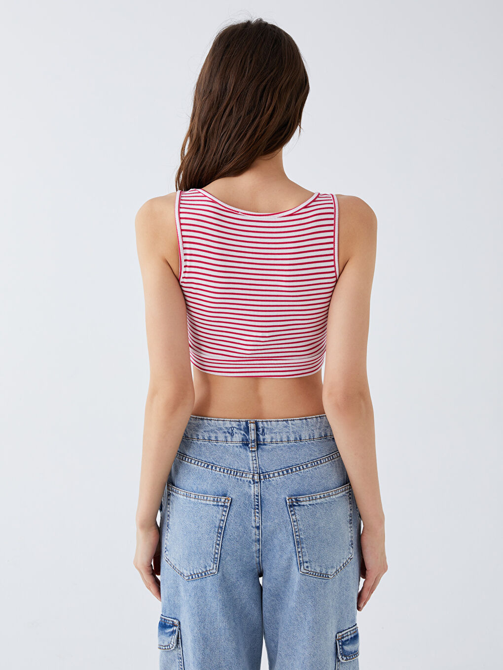 Kırmızı Bisiklet Yaka Askılı Kadın Crop Atlet-4