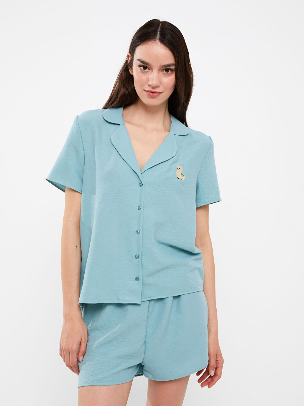 Yeşil Gömlek Yaka Kadın Pijama Takımı-2