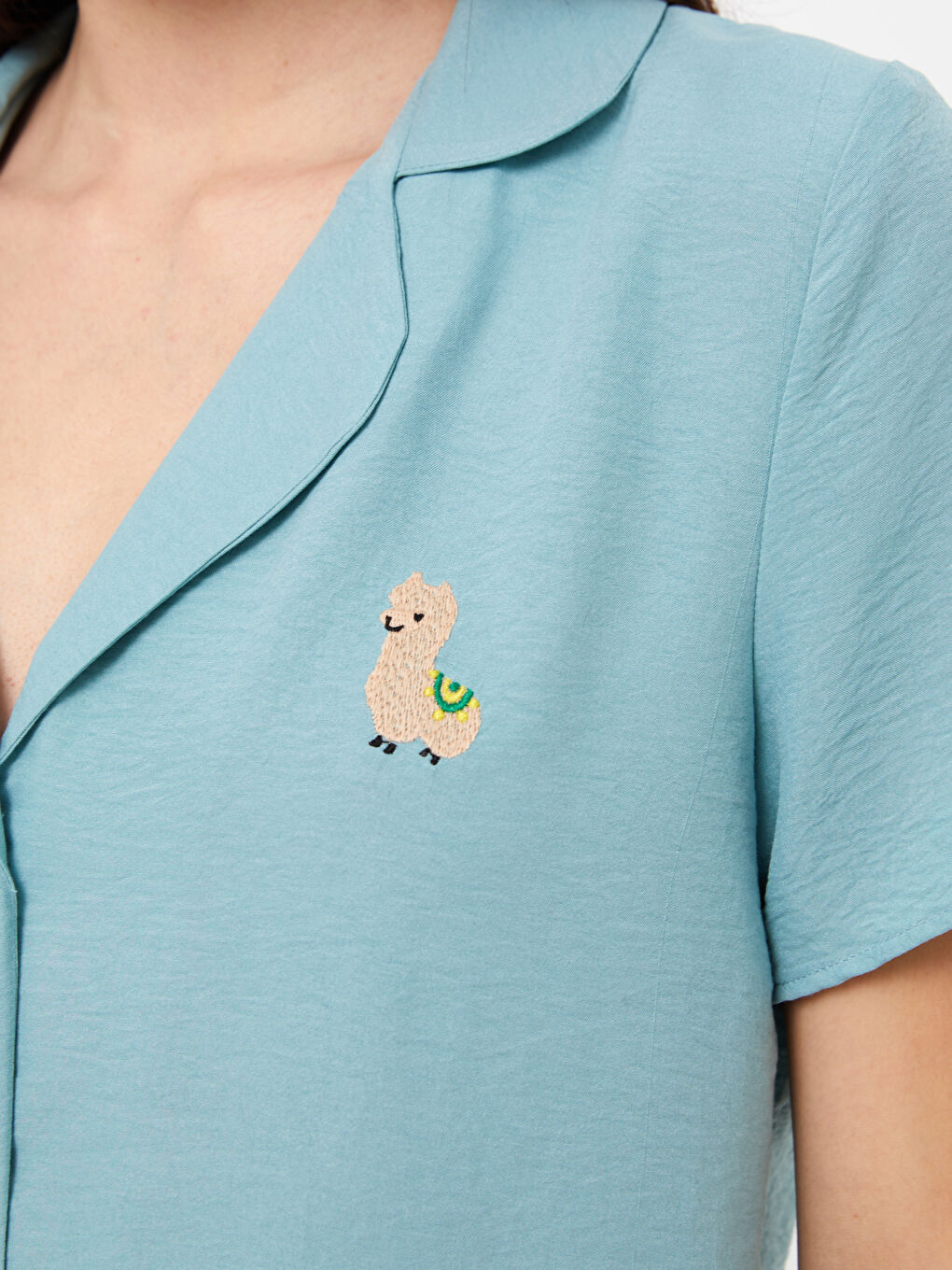 Yeşil Gömlek Yaka Kadın Pijama Takımı-3