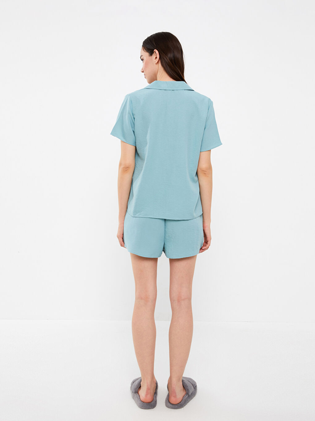 Yeşil Gömlek Yaka Kadın Pijama Takımı-4