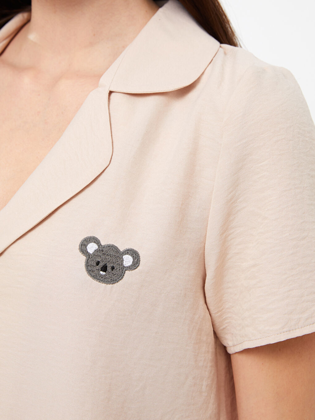 Bej Gömlek Yaka Kadın Pijama Takımı-3