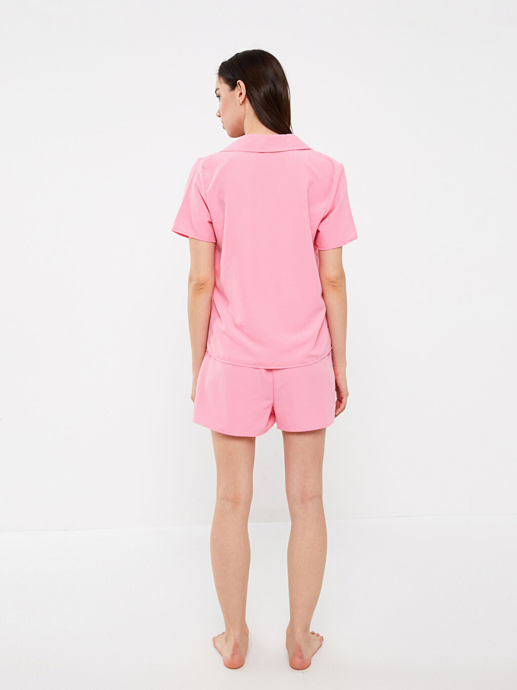 Pembe Gömlek Yaka Kadın Pijama Takımı-4
