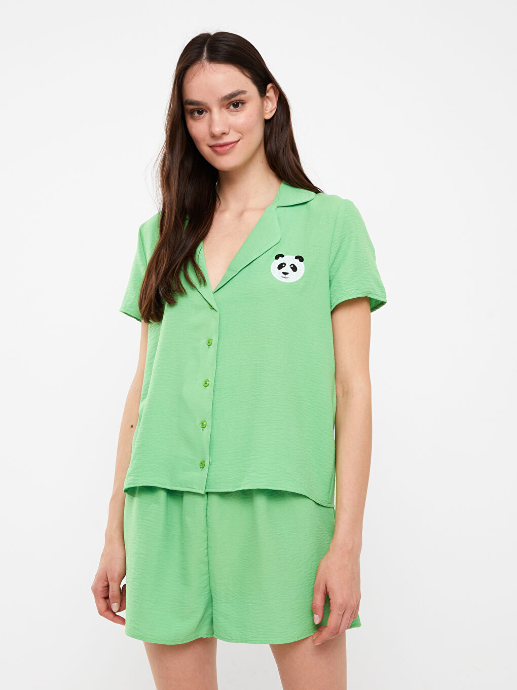 Yeşil Gömlek Yaka Kadın Pijama Takımı-1