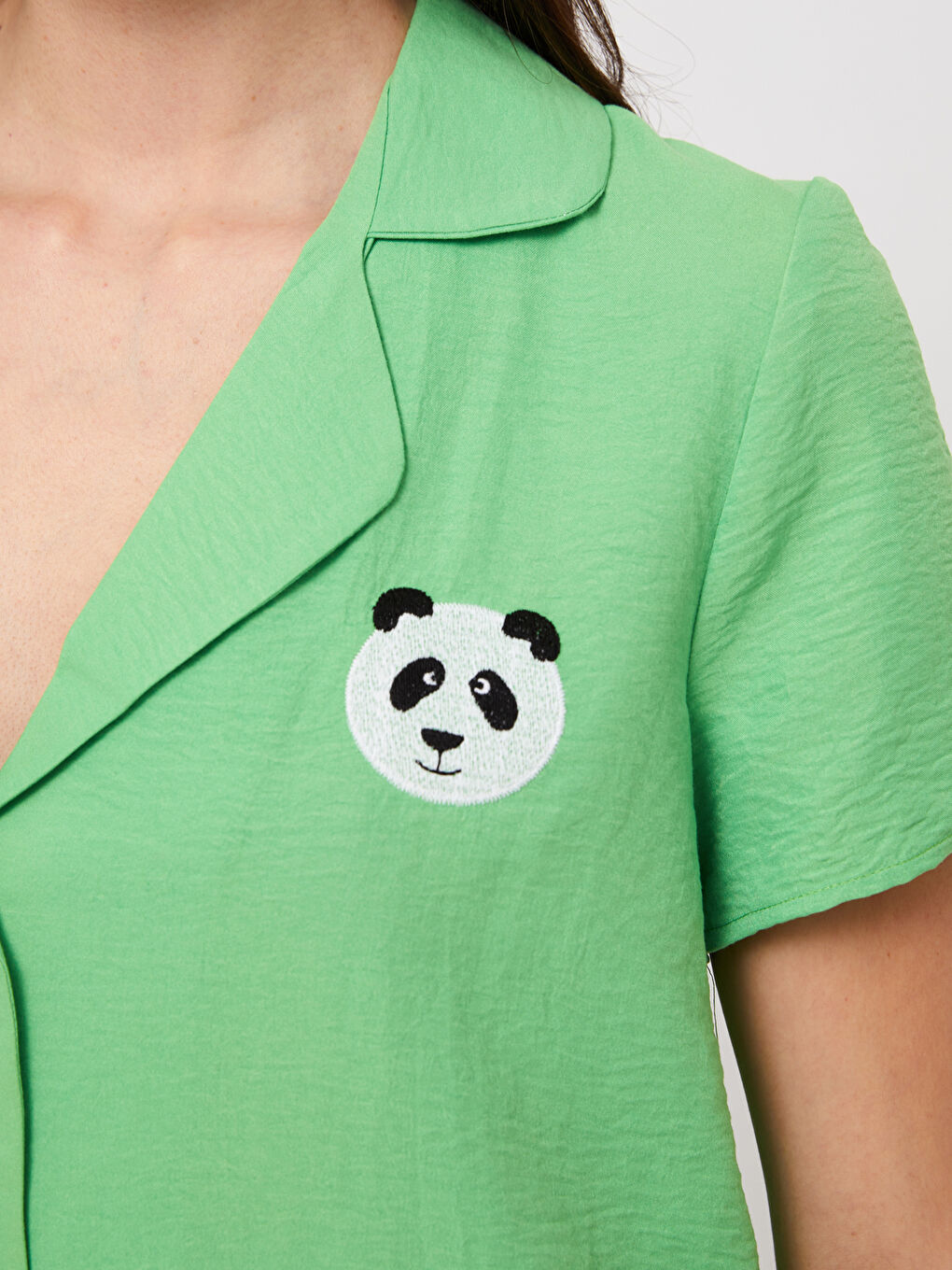 Yeşil Gömlek Yaka Kadın Pijama Takımı-3