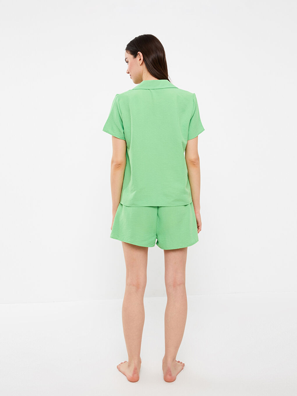 Yeşil Gömlek Yaka Kadın Pijama Takımı-4