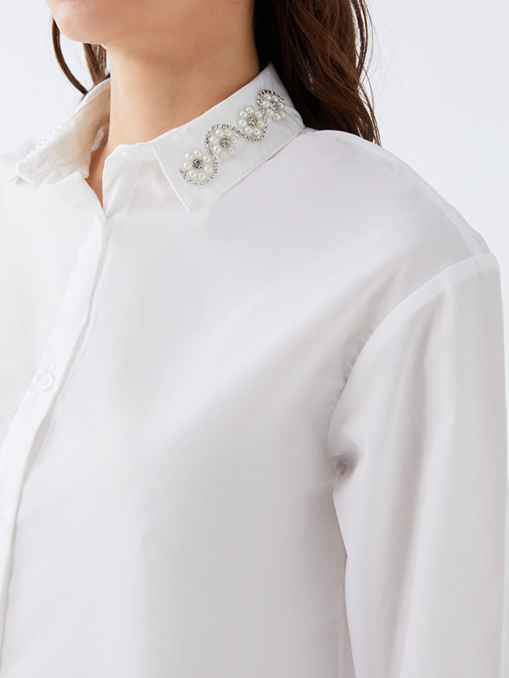 Ekru Nakışlı Kadın Gömlek-3