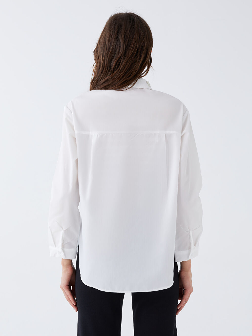 Ekru Nakışlı Kadın Gömlek-4