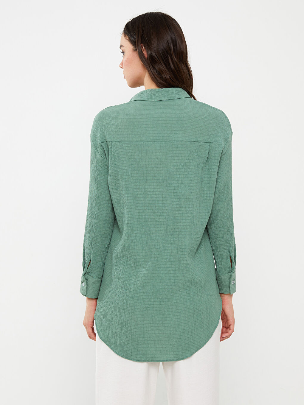 Yeşil Gömlek Yaka Uzun Kollu Kadın Gömlek-3