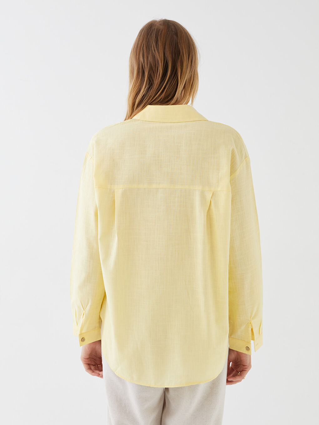 Sarı Cep Detaylı Düz Uzun Kollu Kadın Gömlek-4
