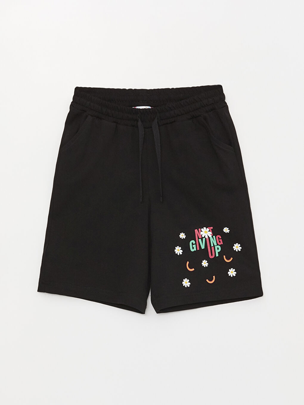 Siyah Beli Lastikli Baskılı Kız Çocuk Şort