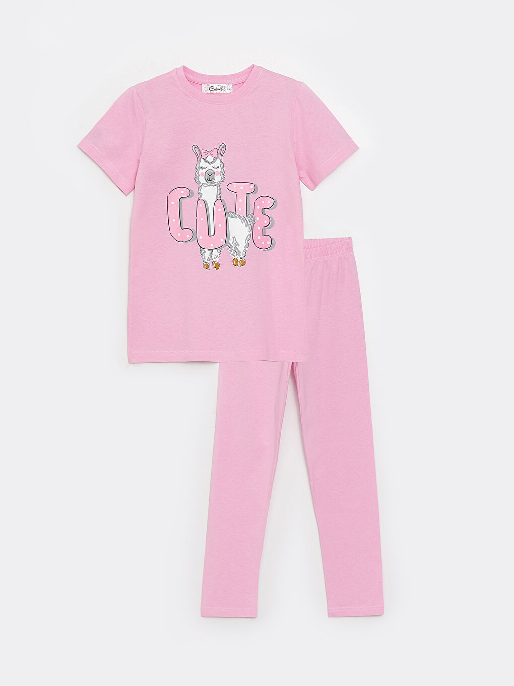 Pembe Bisiklet Yaka Baskılı Kısa Kollu Kız Çocuk Pijama Takımı