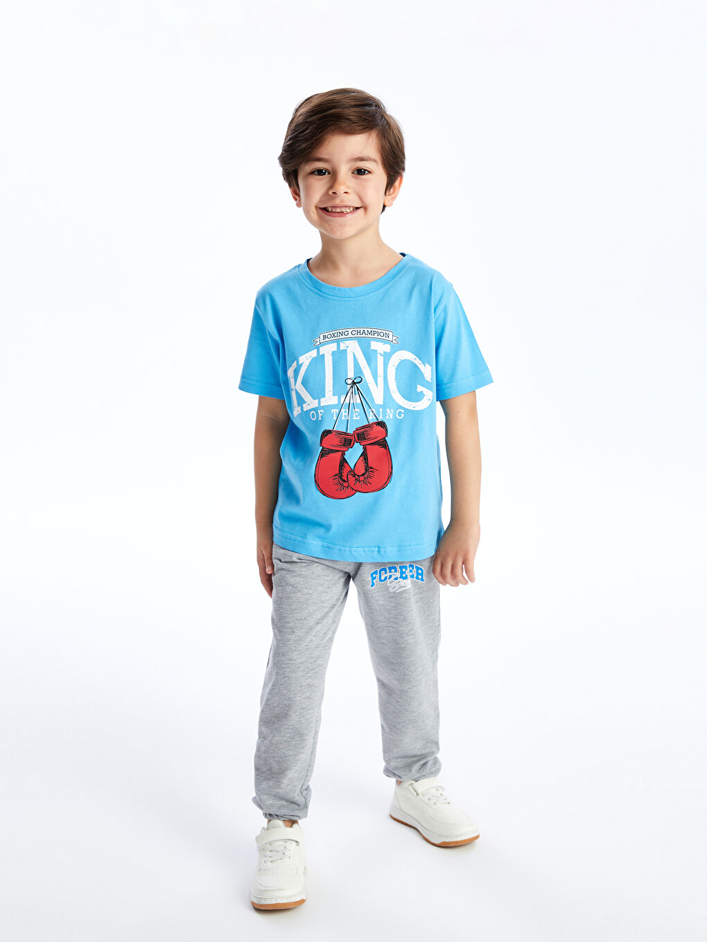 Mavi Rahat Kalıp Bisiklet Yaka Baskılı Erkek Çocuk Tişört-1