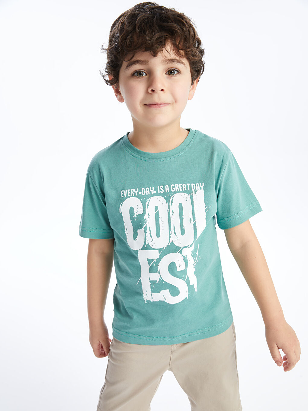 Yeşil Bisiklet Yaka Baskılı Erkek Çocuk Tişört-1