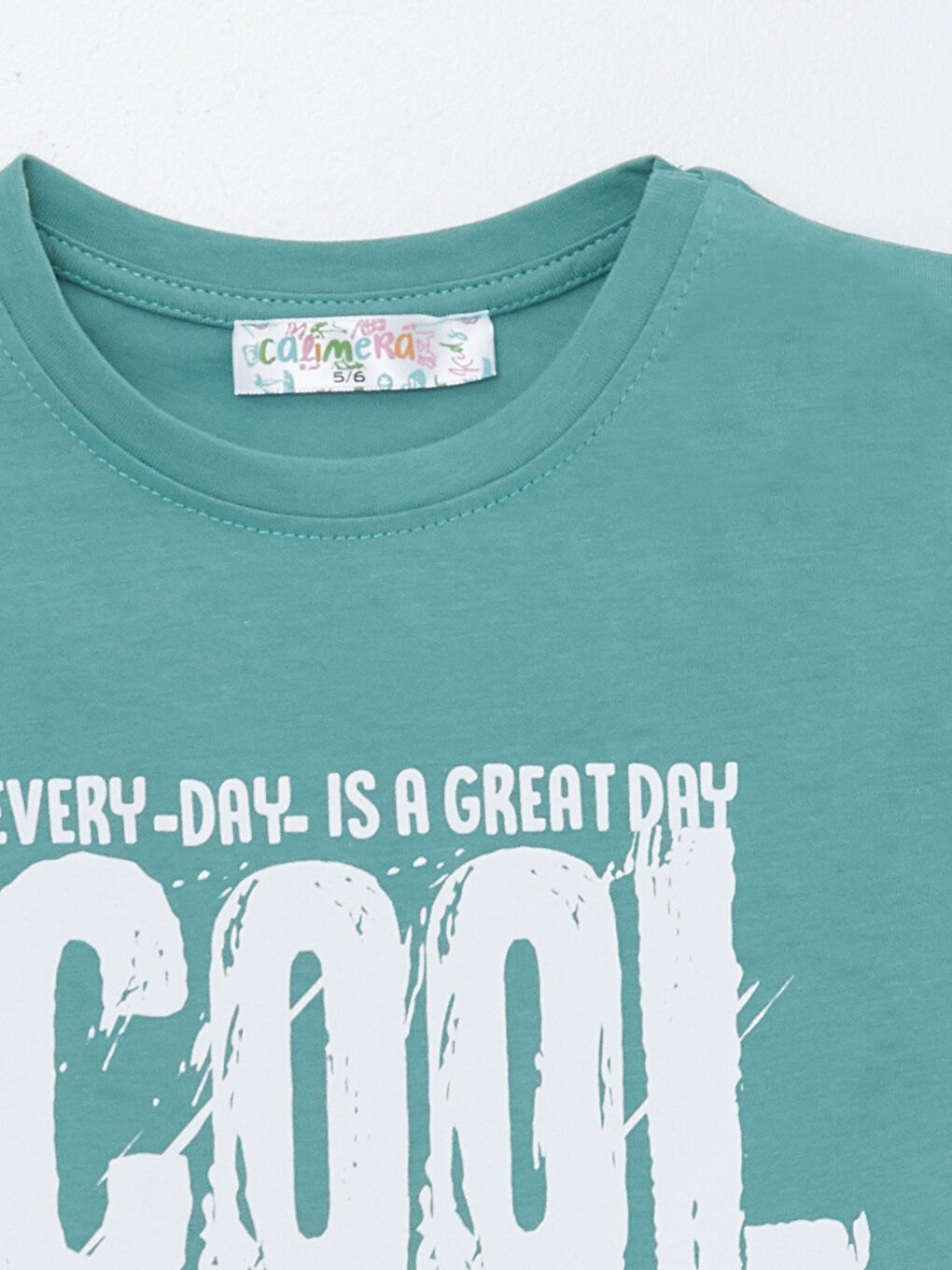 Yeşil Bisiklet Yaka Baskılı Erkek Çocuk Tişört-5