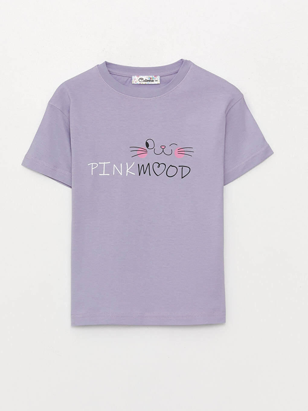 Lila Bisiklet Yaka Baskılı Kısa Kollu Kız Çocuk Tişört