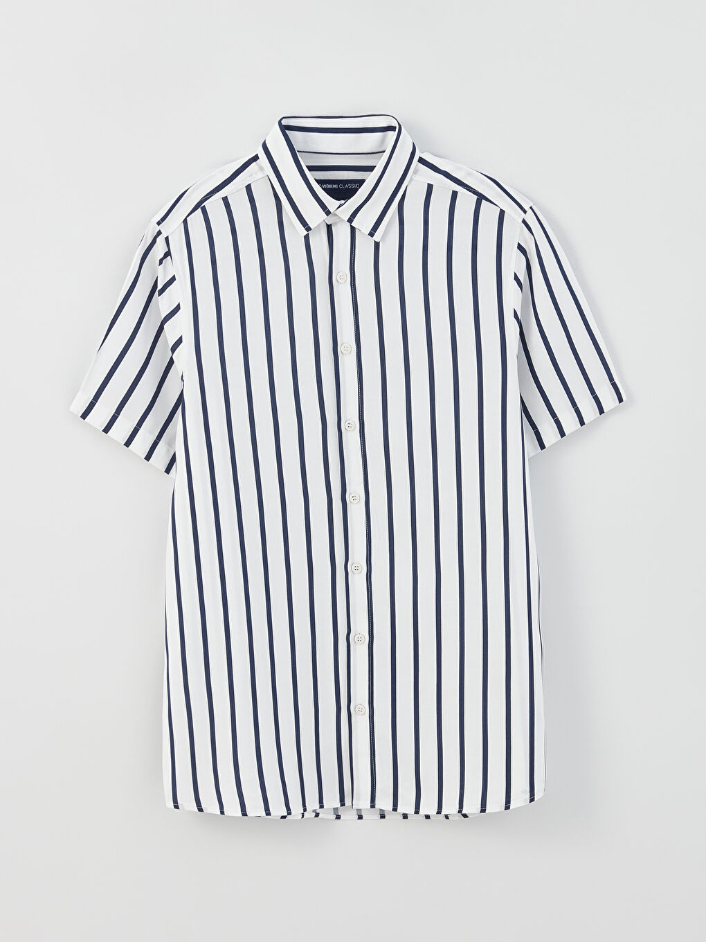 Beyaz Regular Fit Kısa Kollu Çizgili Viskon Erkek Gömlek-6
