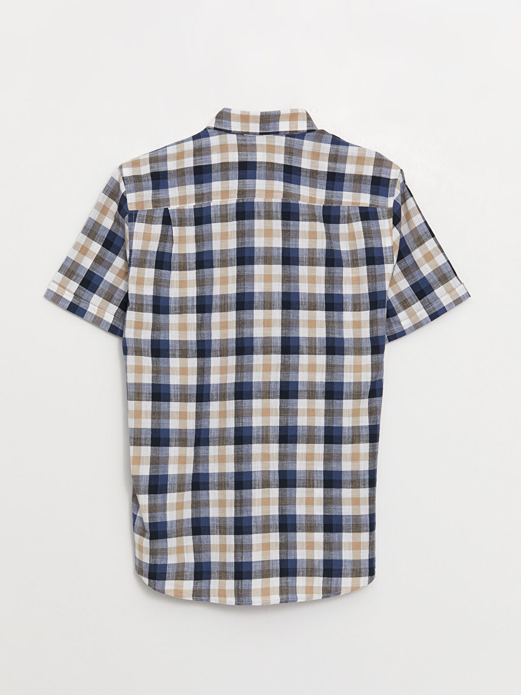 Bej Regular Fit Kısa Kollu Ekose Erkek Gömlek-6