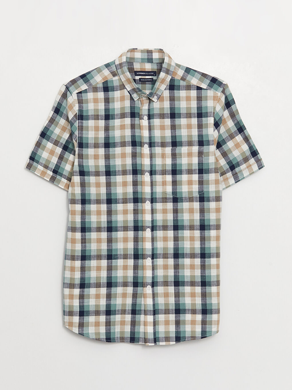 Cămașă pentru Bărbați cu Mânecă Scurtă, Croială Regulară, Model Carouri-5