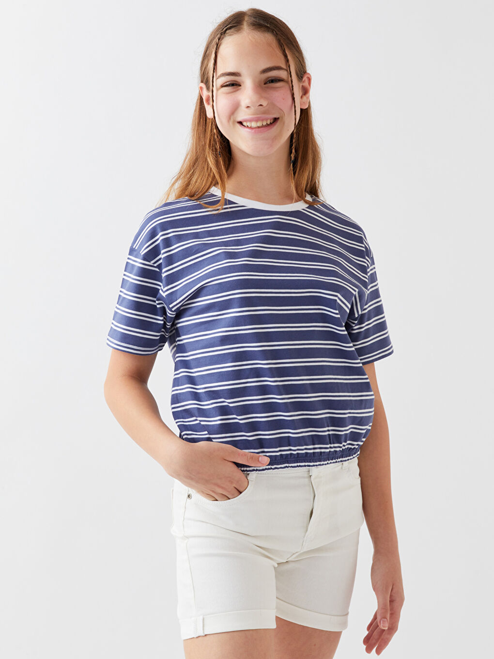 Crew Neck Striped Short Sleeve Girls' T-Shirt-1