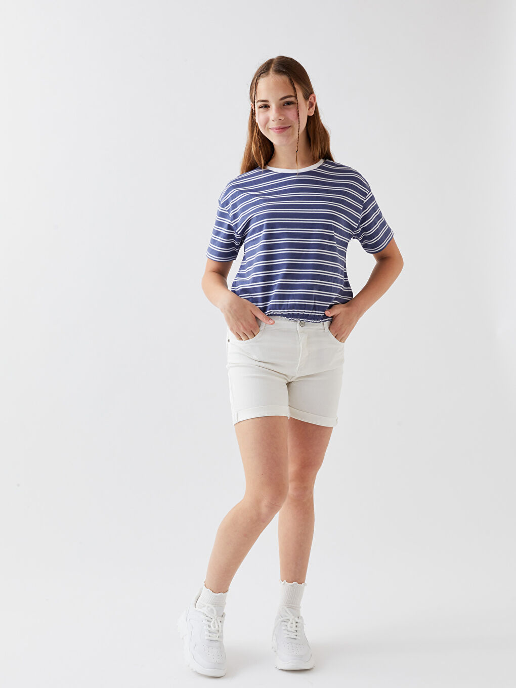 Crew Neck Striped Short Sleeve Girls' T-Shirt-2
