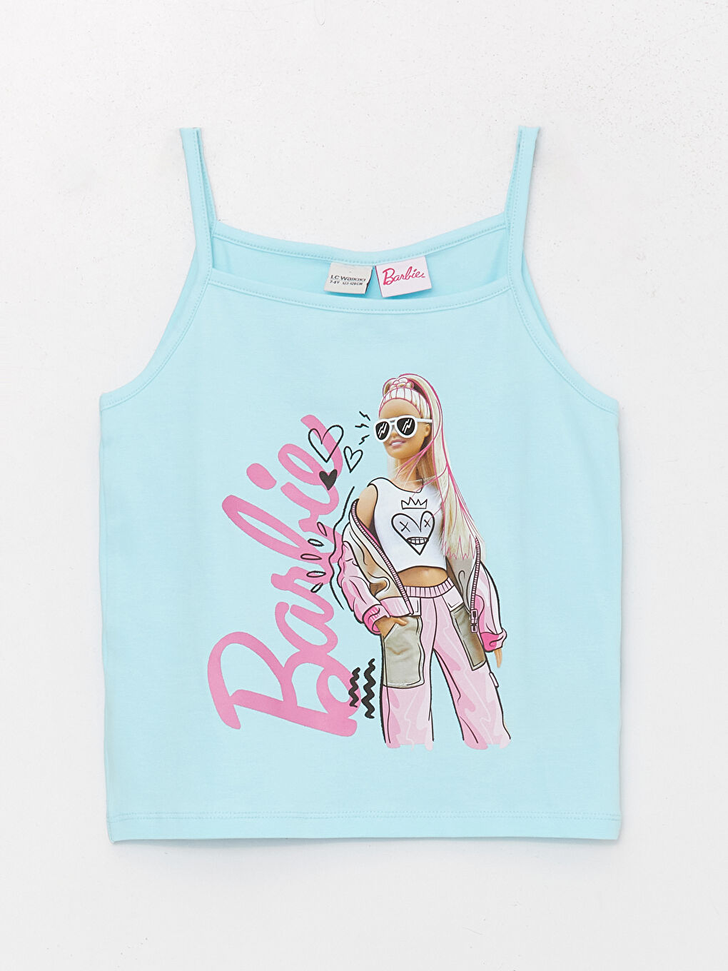 Yeşil Kare Yaka Barbie Baskılı Kız Çocuk Crop Atlet-2