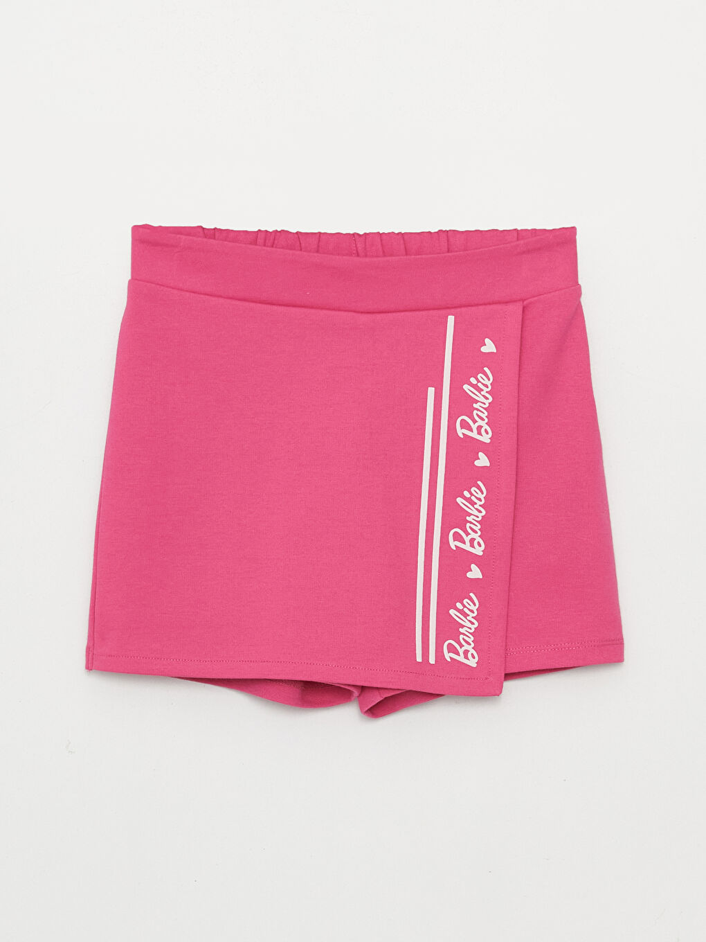 Pembe Beli Lastikli Barbie Baskılı Kız Çocuk Şort Etek