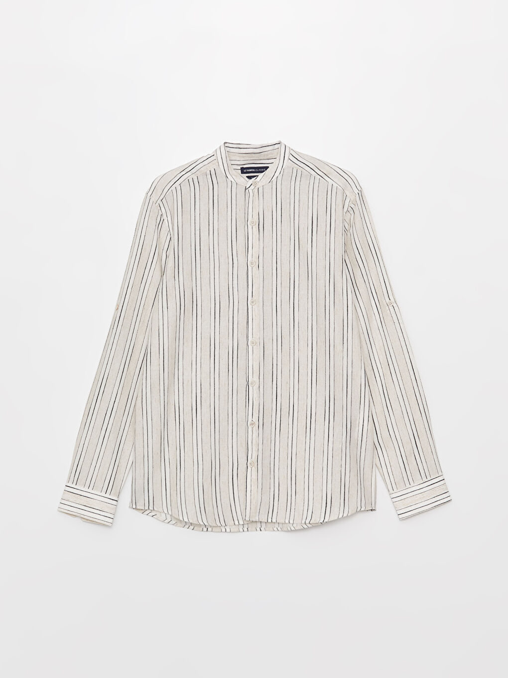 Slim Fit Long Sleeve Striped Linen Blended Men's Shirt-5