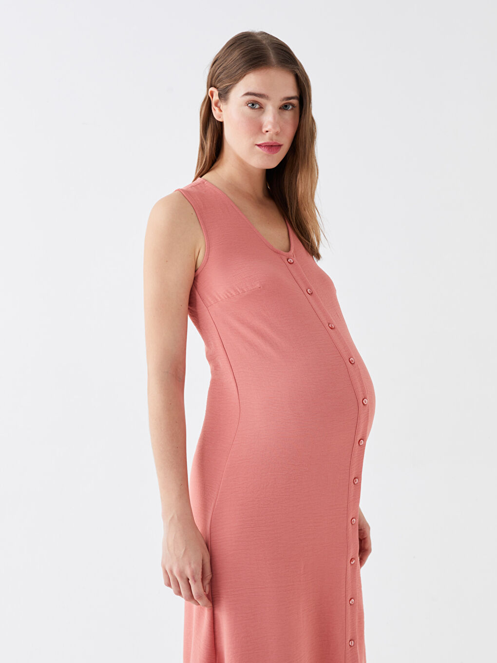 V-Collar Plain Poplin Maternity Dress -S3JF91Z8-GQA