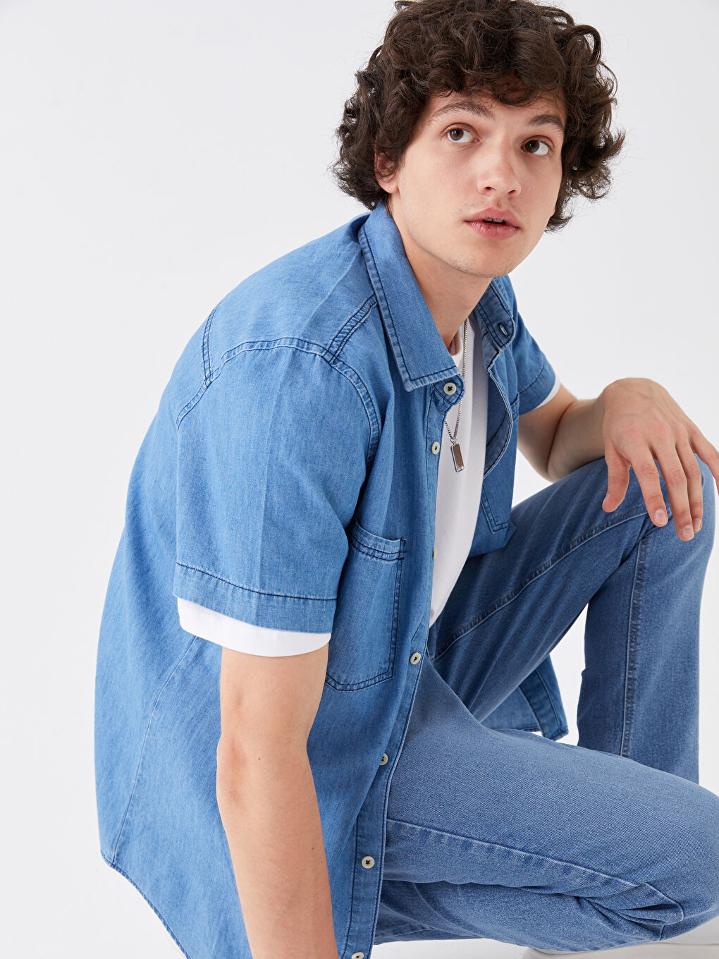 Relaxed Fit Short Sleeve Men's Denim Shirt
