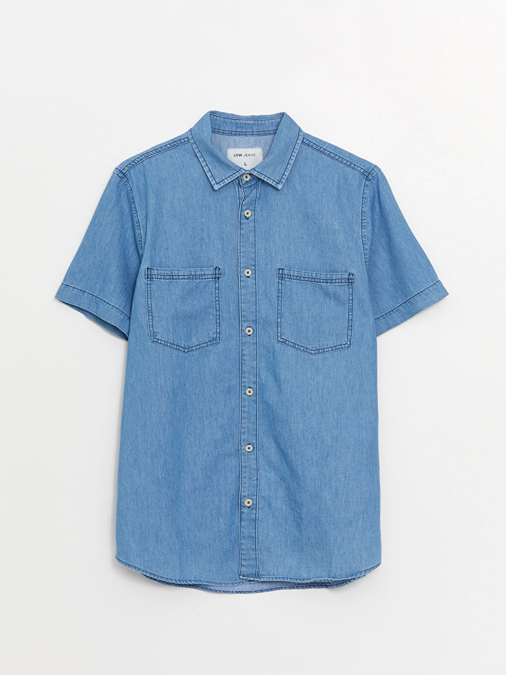 Relaxed Fit Short Sleeve Men's Denim Shirt-6