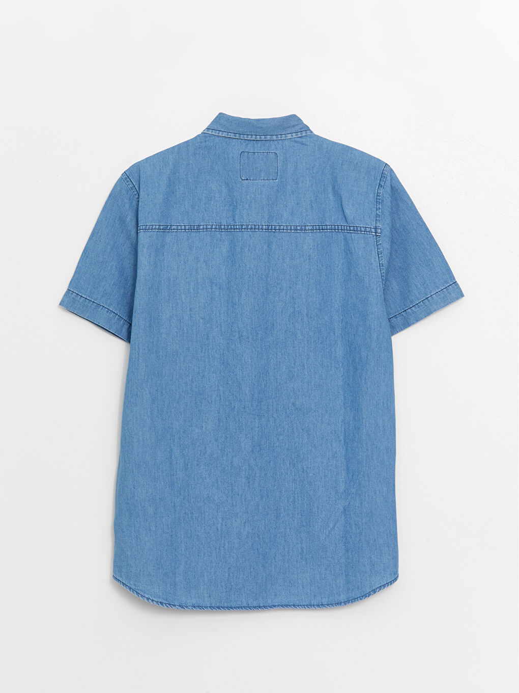 Relaxed Fit Short Sleeve Men's Denim Shirt-7