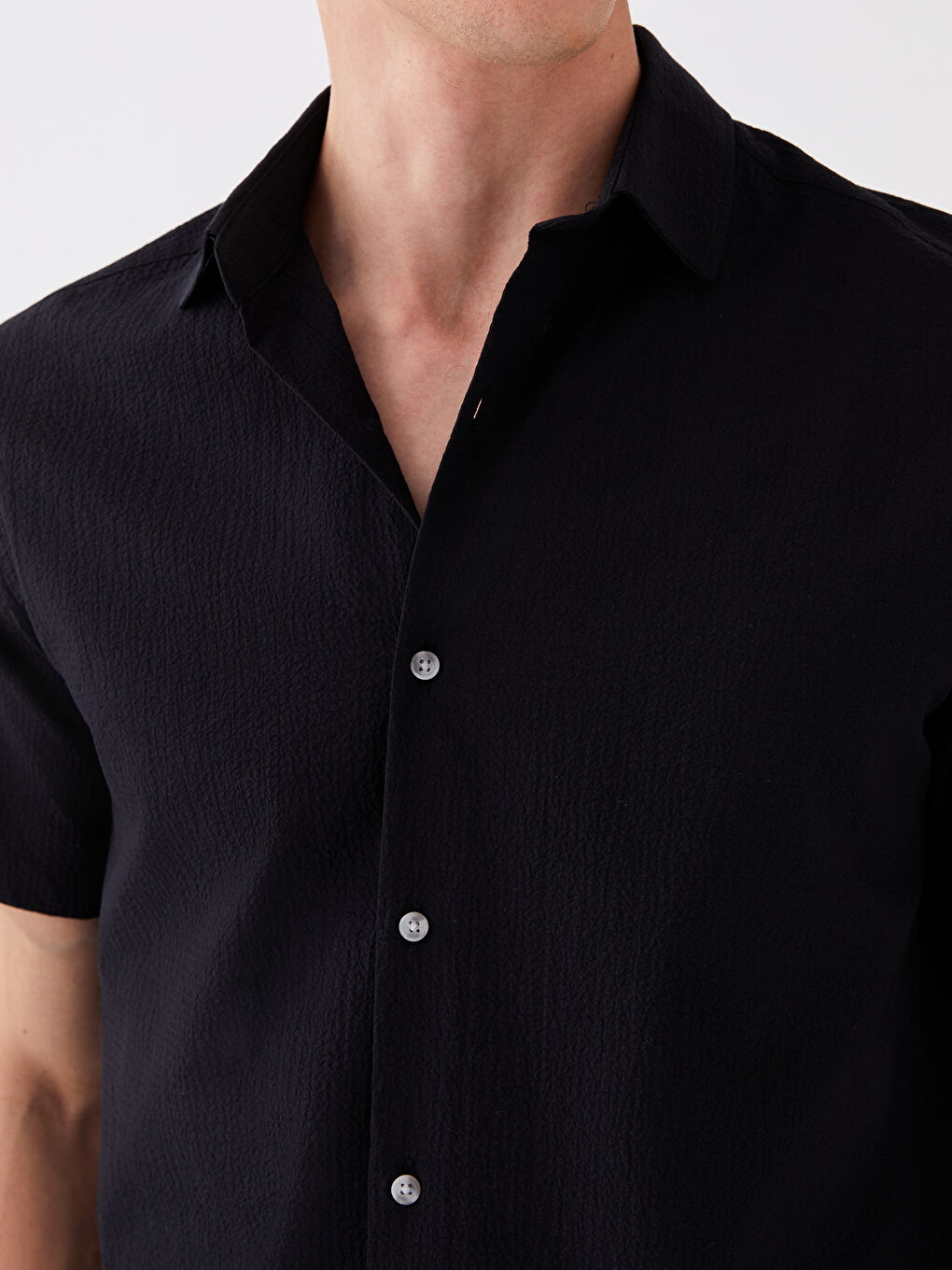 Siyah Regular Fit Kısa Kollu Erkek Gömlek-2