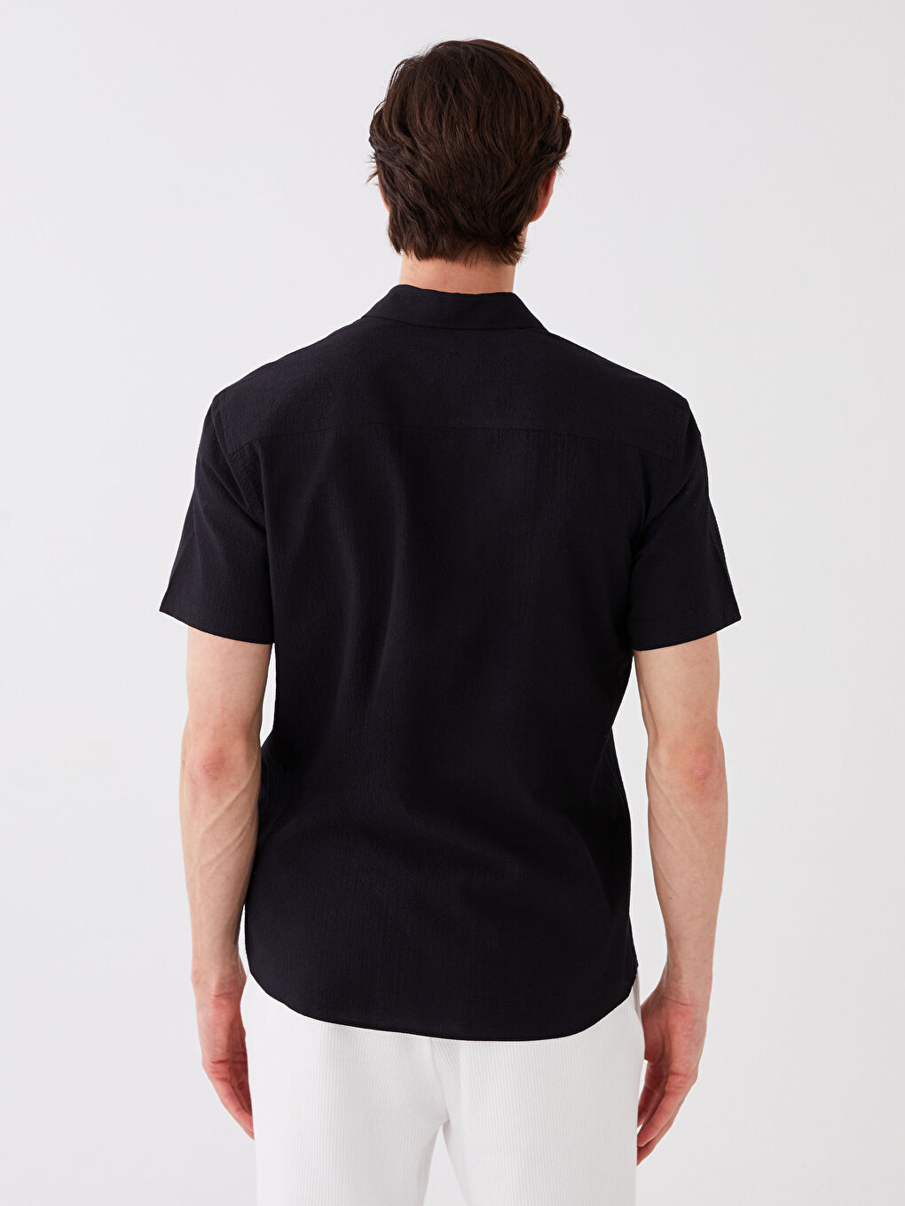 Siyah Regular Fit Kısa Kollu Erkek Gömlek-3