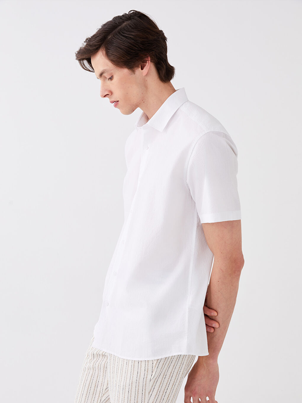 Beyaz Regular Fit Kısa Kollu Erkek Gömlek