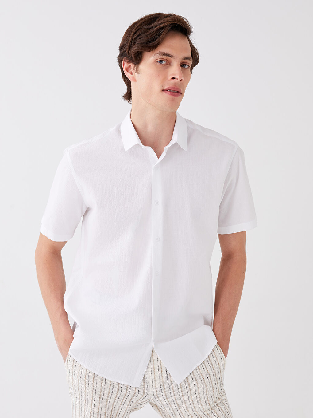 Beyaz Regular Fit Kısa Kollu Erkek Gömlek-1