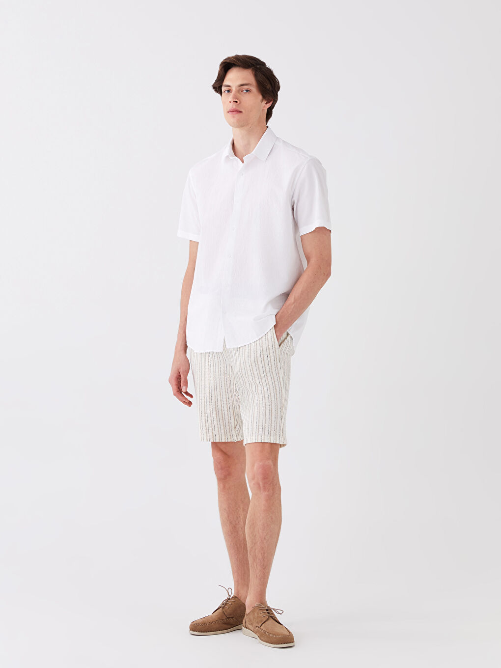 Beyaz Regular Fit Kısa Kollu Erkek Gömlek-2