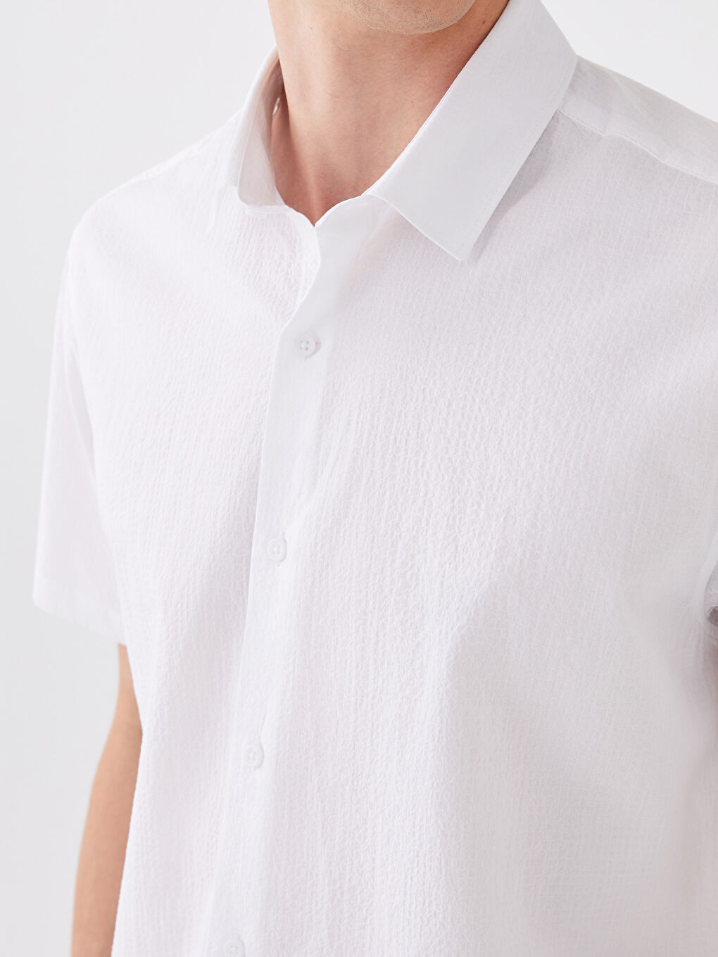 Beyaz Regular Fit Kısa Kollu Erkek Gömlek-3