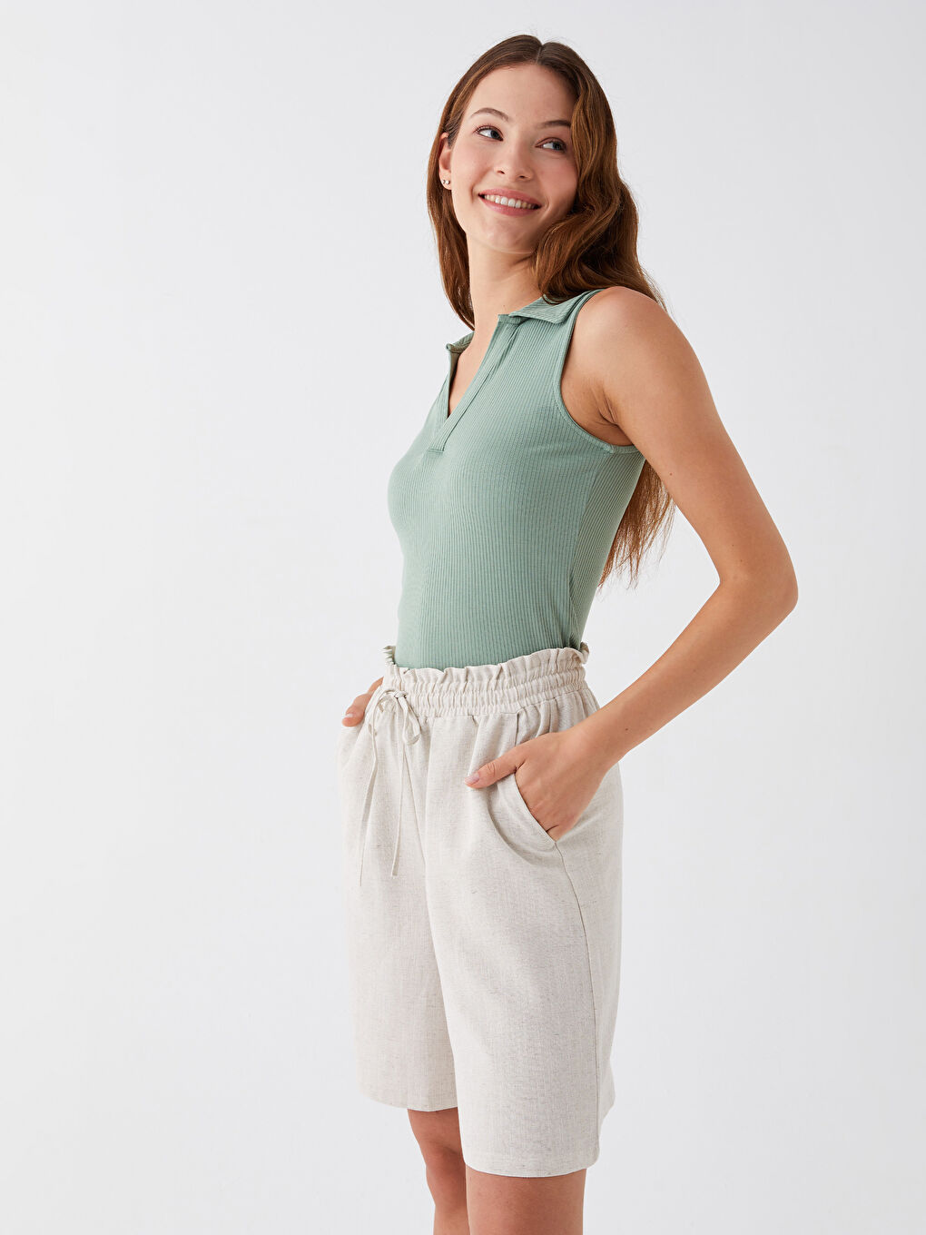 Yeşil Kadın Polo Yaka Düz Atlet-1