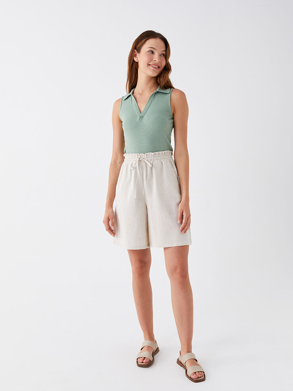 Yeşil Kadın Polo Yaka Düz Atlet-2