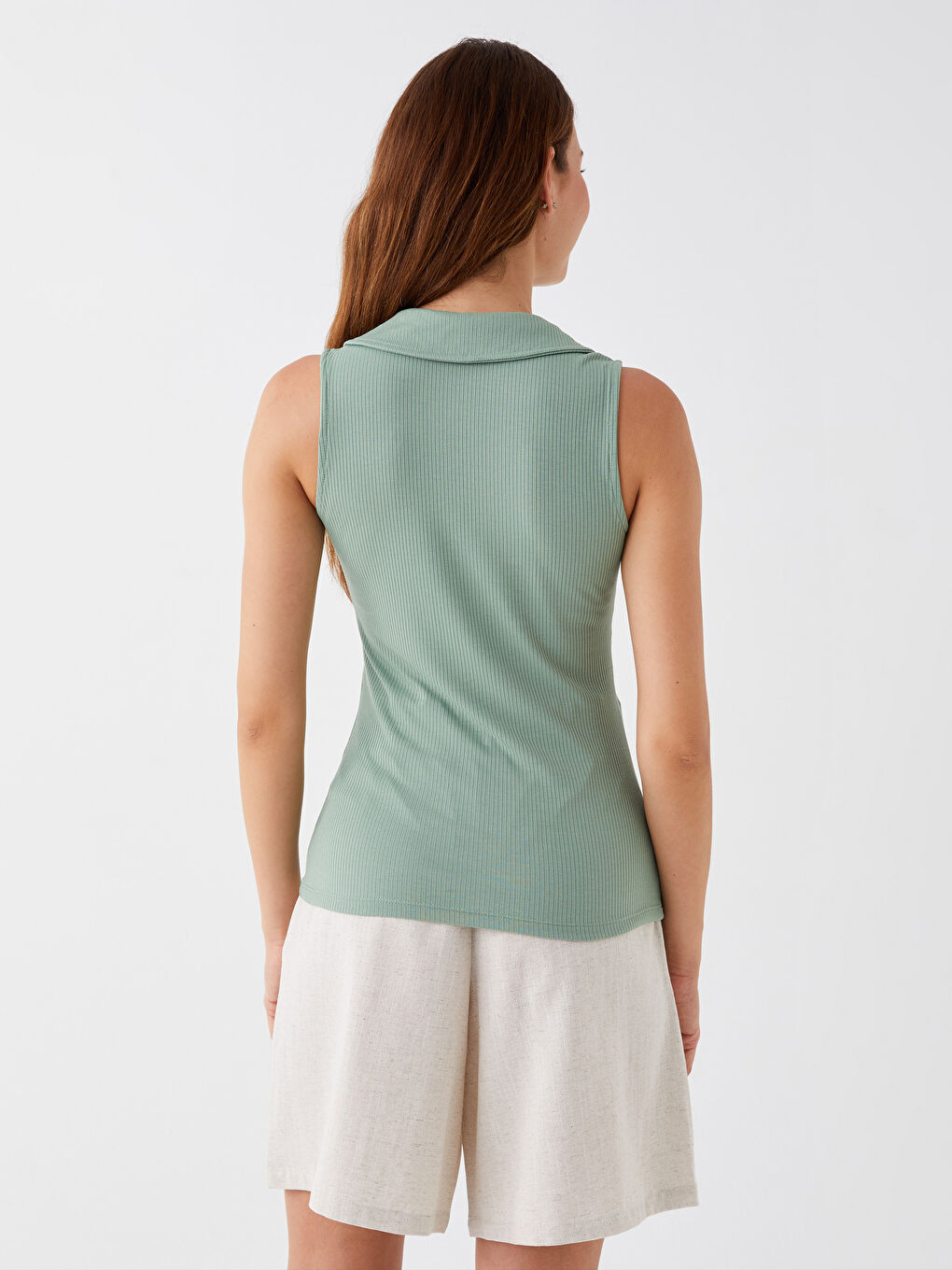 Yeşil Kadın Polo Yaka Düz Atlet-4