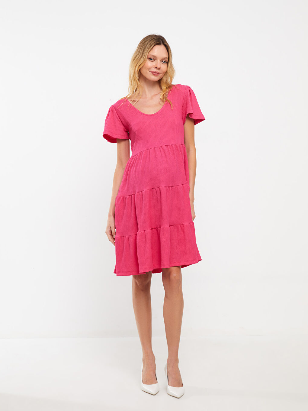 U-Collar Plain Short-Sleeve Maternity Dress -S3JG43Z8-H4K