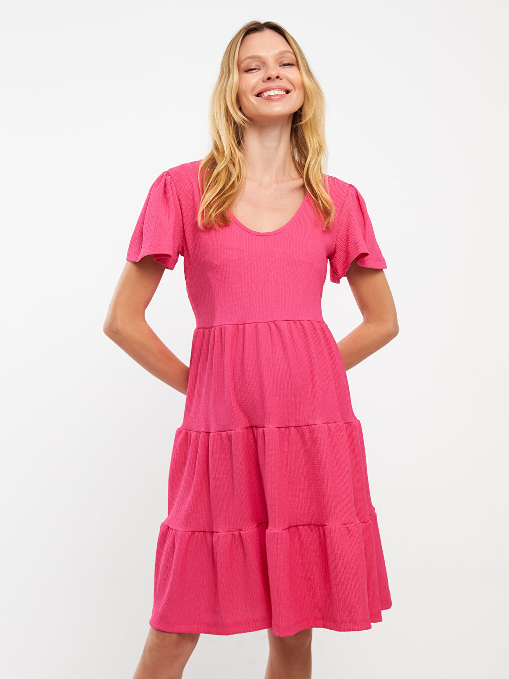 U-Collar Plain Short-Sleeve Maternity Dress -S3JG43Z8-H4K