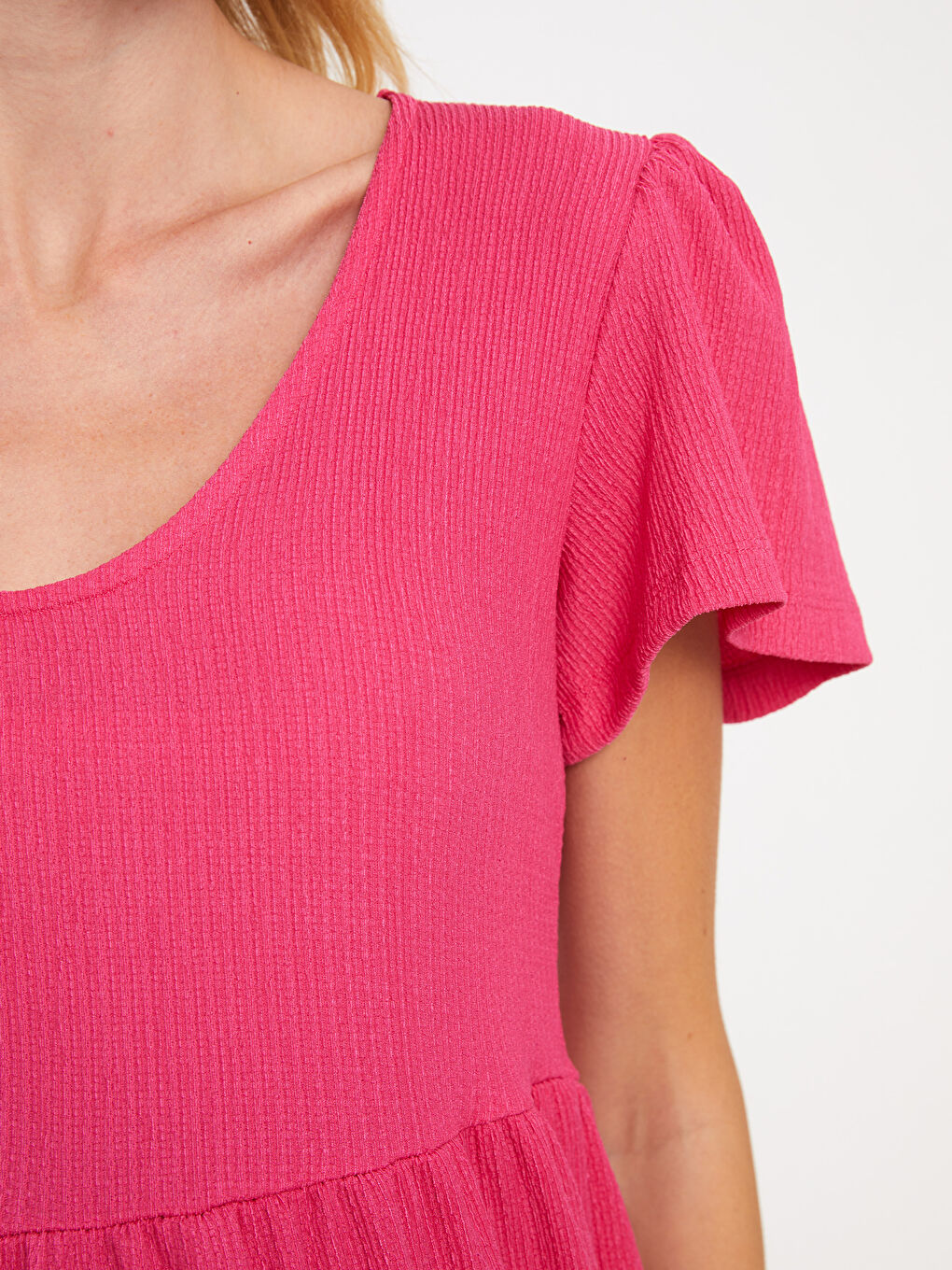 U-Collar Plain Short-Sleeve Maternity Dress -S3JG43Z8-H4K