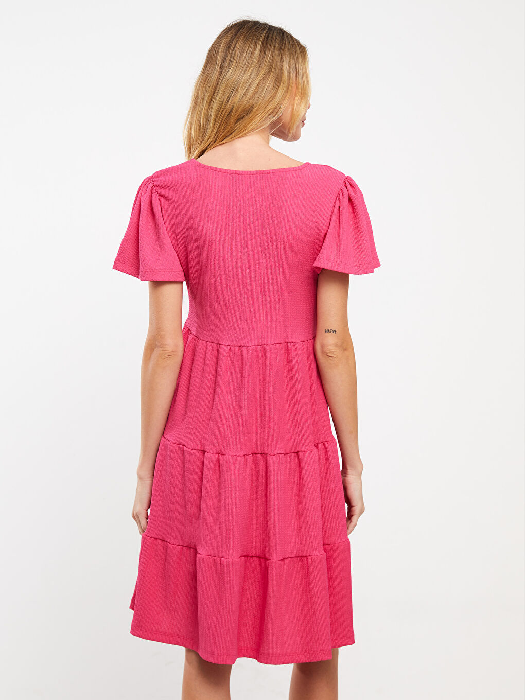 U-Collar Plain Short-Sleeve Maternity Dress -S3JG43Z8-H4K