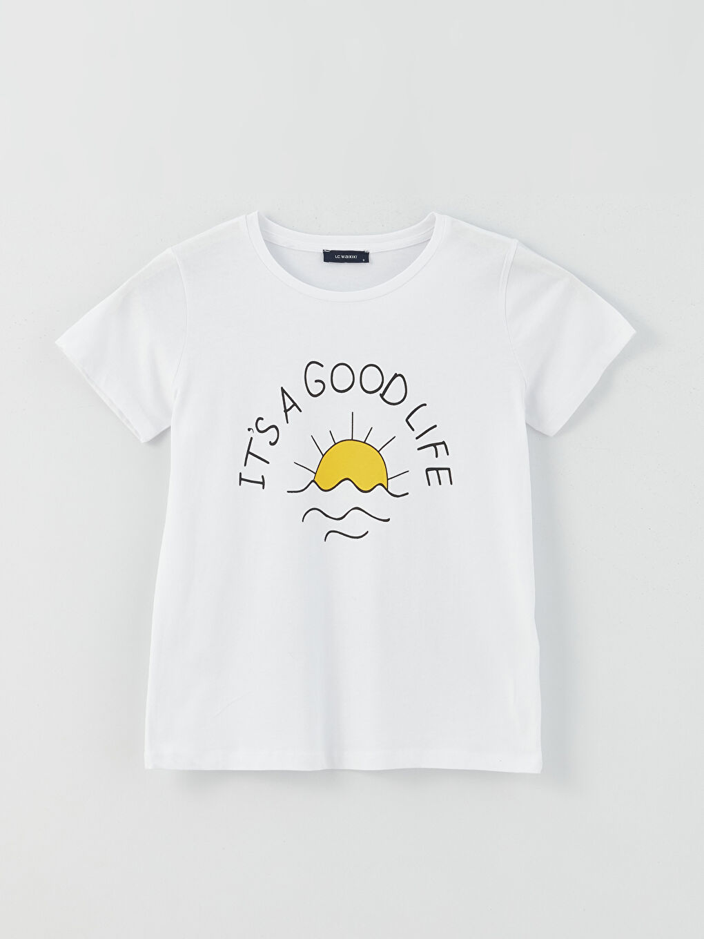 Beyaz Bisiklet Yaka Baskılı Kısa Kollu Kadın Tişört-5