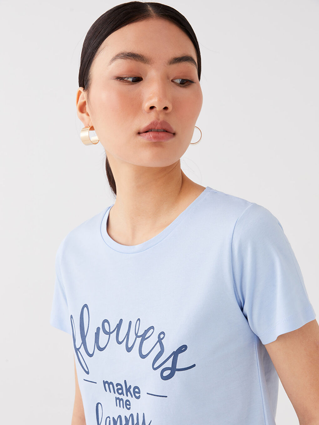 Mavi Bisiklet Yaka Baskılı Kısa Kollu Kadın Tişört-2